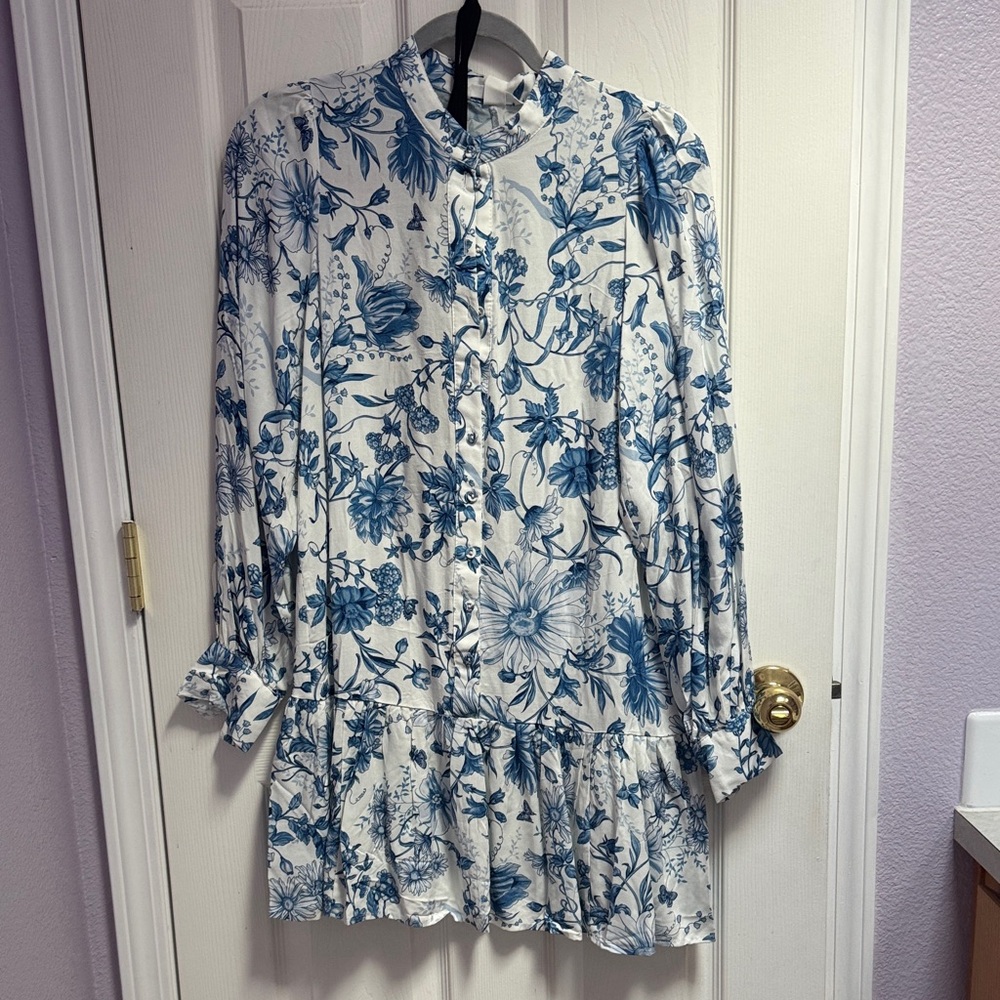 H&M Blue Floral Long Sleeve Dress